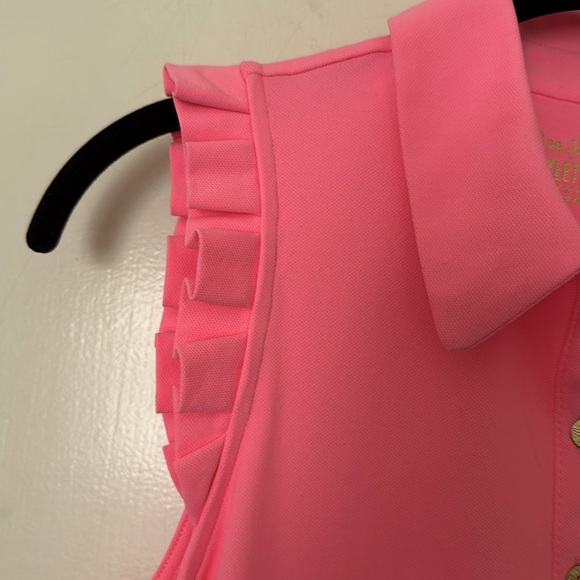 Lilly Pulitzer Luxletic UPF50+ Ruffled Peachy  Pink Polo Tank Top - Picture 4 of 9